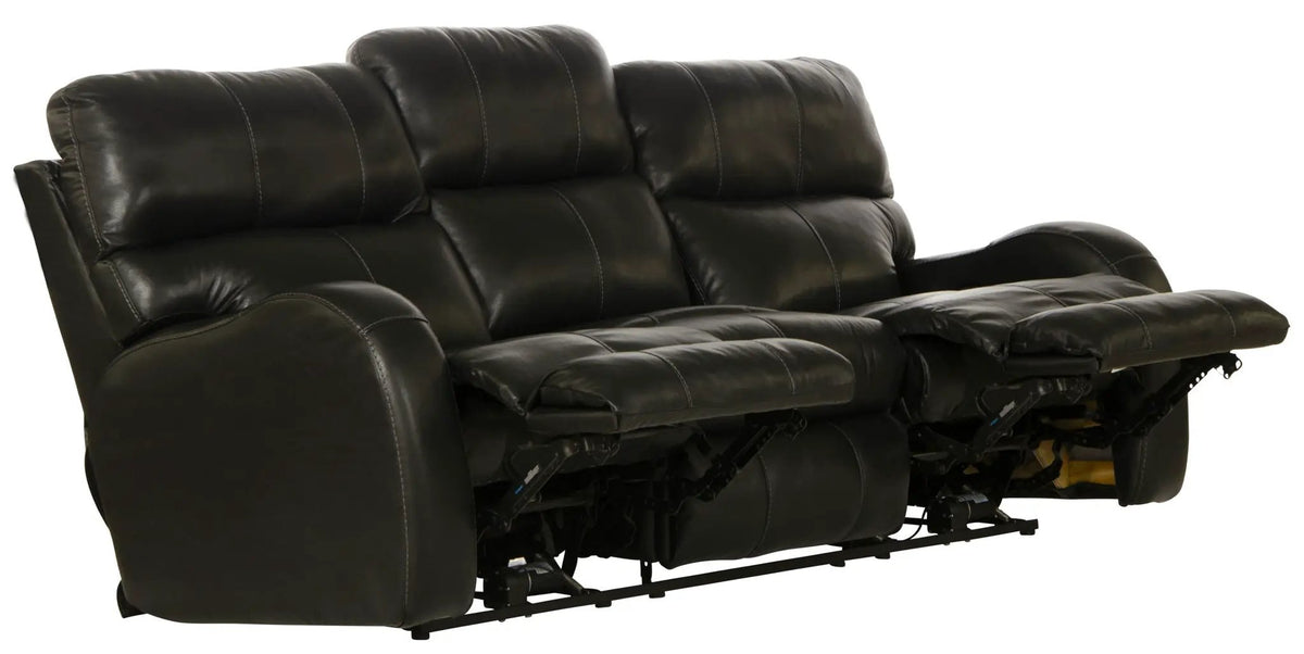 Power Reclining Sofa | Genuine Italian Leather | Lay Flat | Black Gunmetal