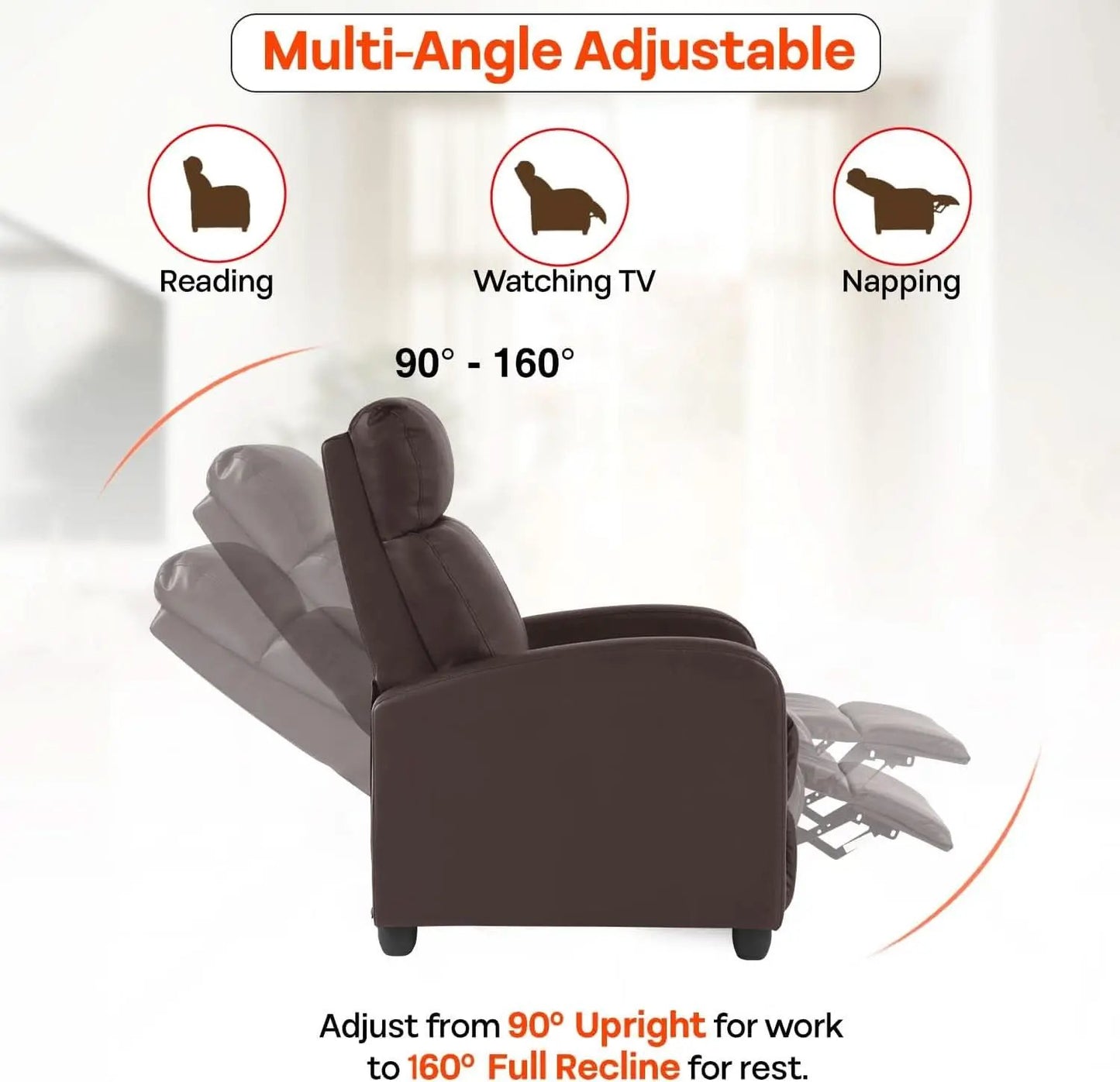 Leather Brown Recliner Chair Massage With Lumbar Support from PriceLows™