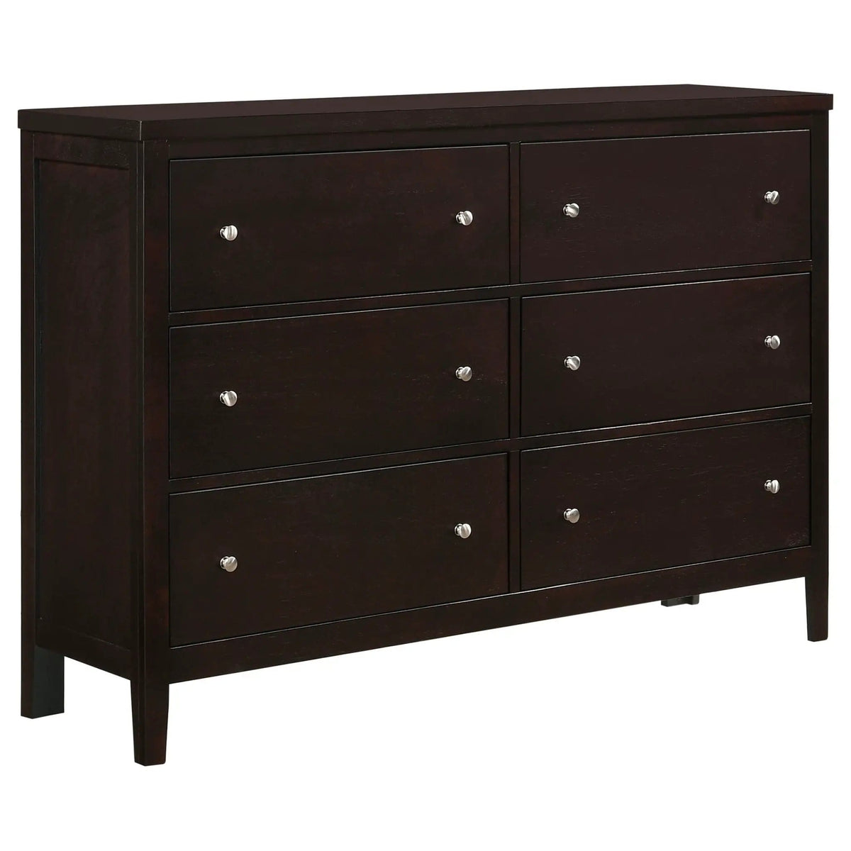 Carlton 6-drawer Dresser | 56.25 x 15.25 x 38.75 in | Rubberwood & Engineered Wood | Cappuccino