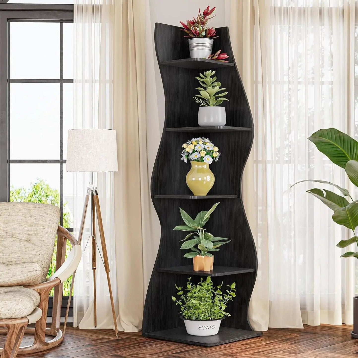 White 5 Tier Corner Shelf Wall Bookcase For Small Spaces from PriceLows™