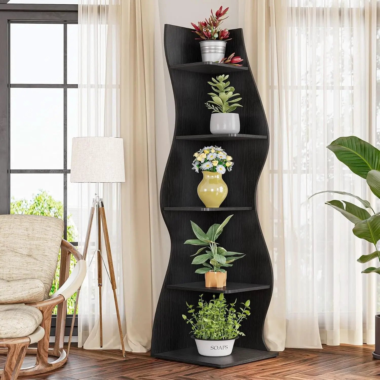 White 5 Tier Corner Shelf Wall Bookcase For Small Spaces from PriceLows™