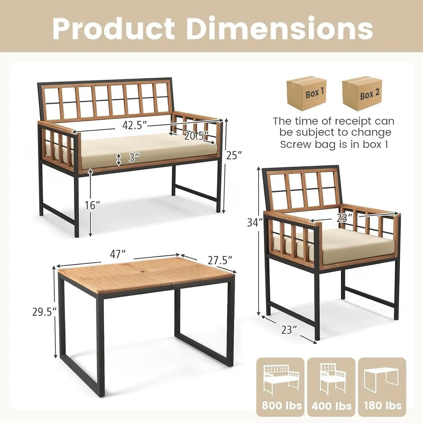 4 Piece Patio Dining Set With 47 Inch Acacia Table from PriceLows™