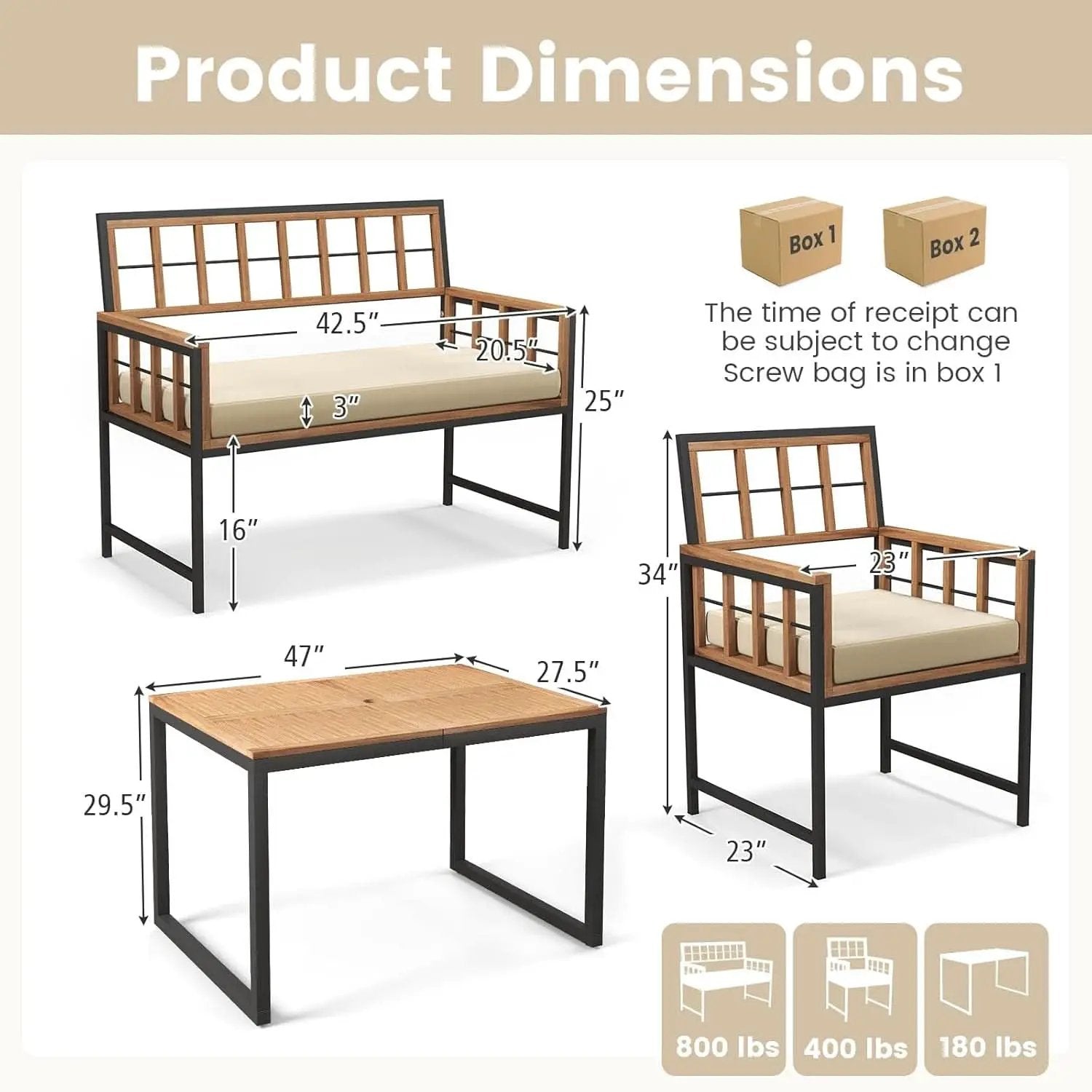 4 Piece Patio Dining Set With 47 Inch Acacia Table from PriceLows™