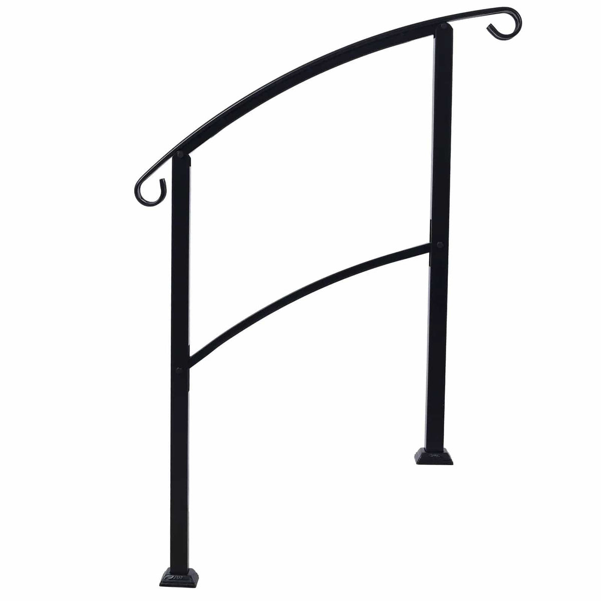 Handrails For Outdoor Steps, Fit 1 Or 3 Steps Outdoor Stair Railing, Flexible Front | 37 x 2 x 55 in | Marble & Concrete | Black