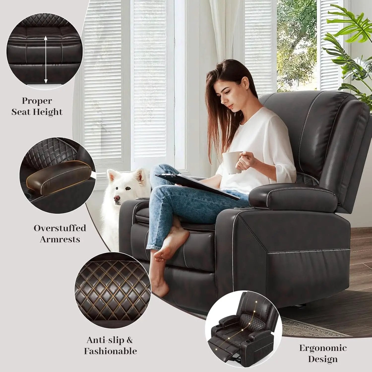 Grey Leather Reclining Loveseat Set With Console And Chairs from PriceLows™