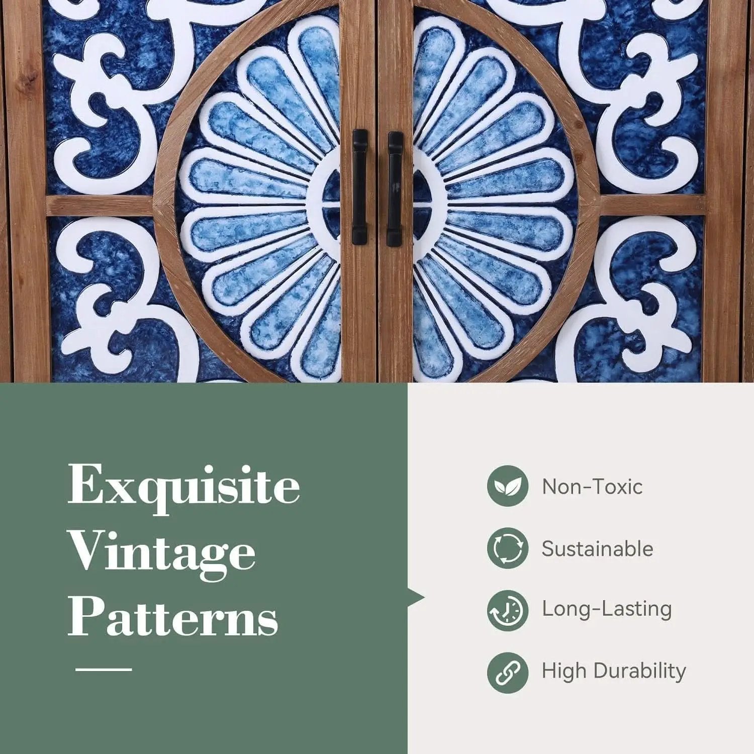 Blue Porcelain Front Accent Storage Cabinet With 2 Doors from PriceLows™