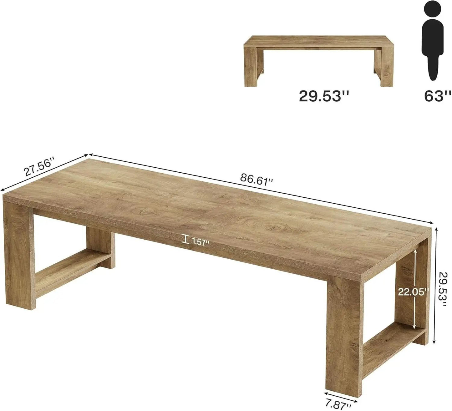 Oak 86 Inch Long Narrow Dining Table With Pedestal Base from PriceLows™