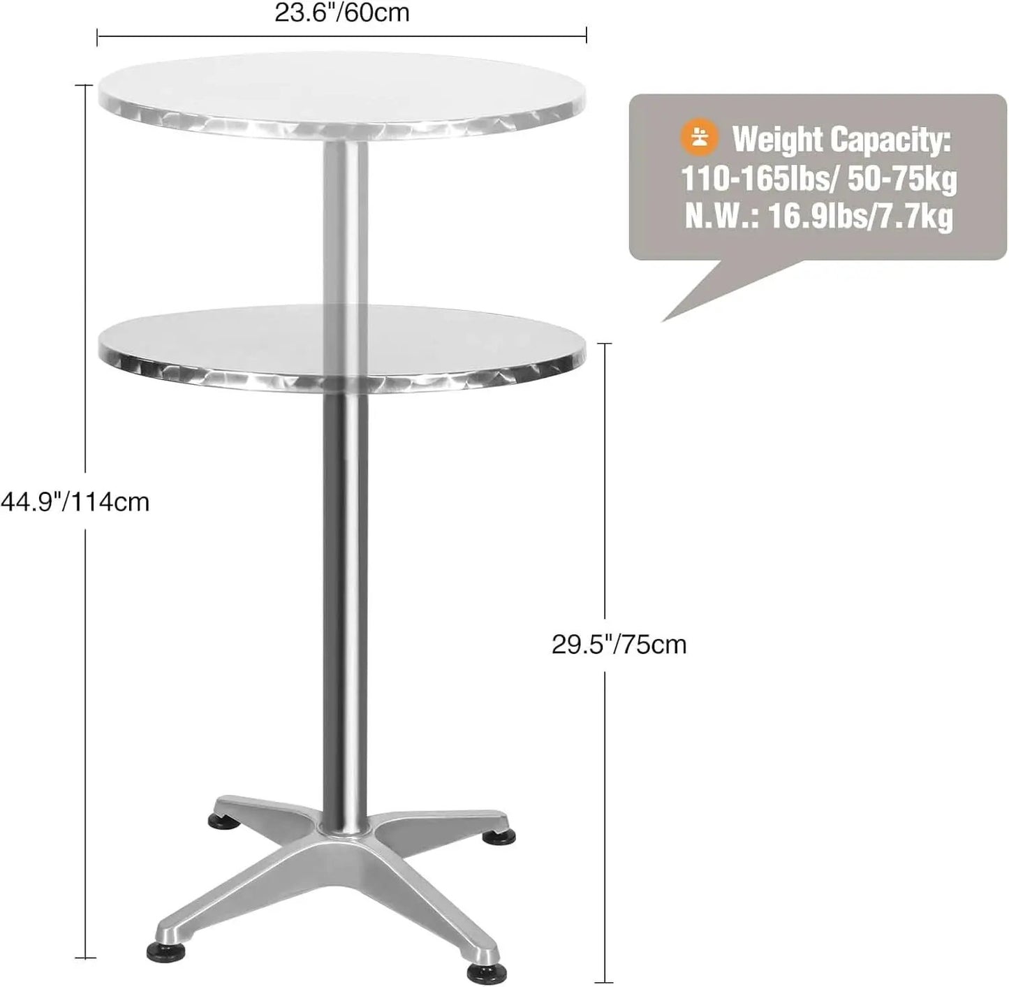 24 Inch Folding Pub Table With Black Height Adjustable from PriceLows™
