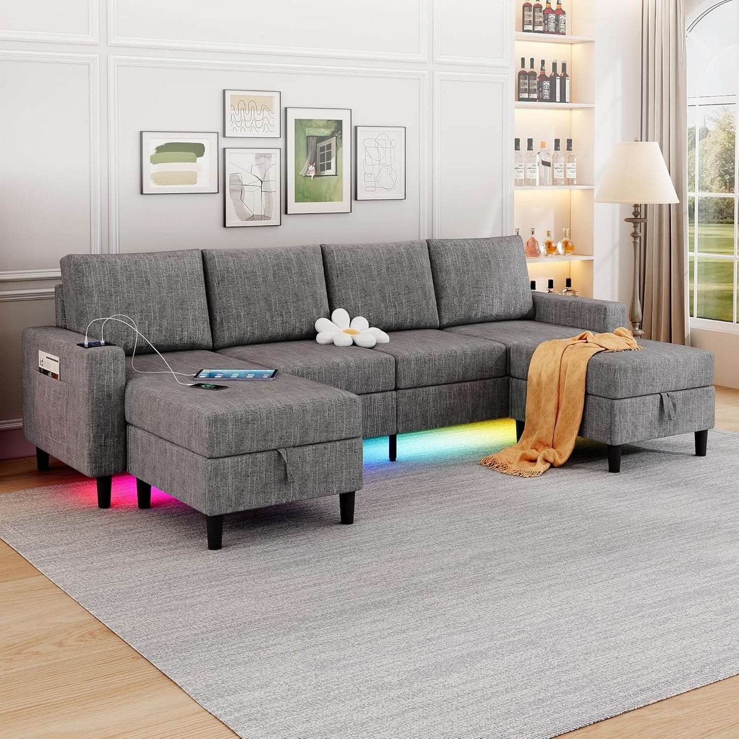Light Grey 4 Seat Reversible Chaise Sectional Sofa from PriceLows™