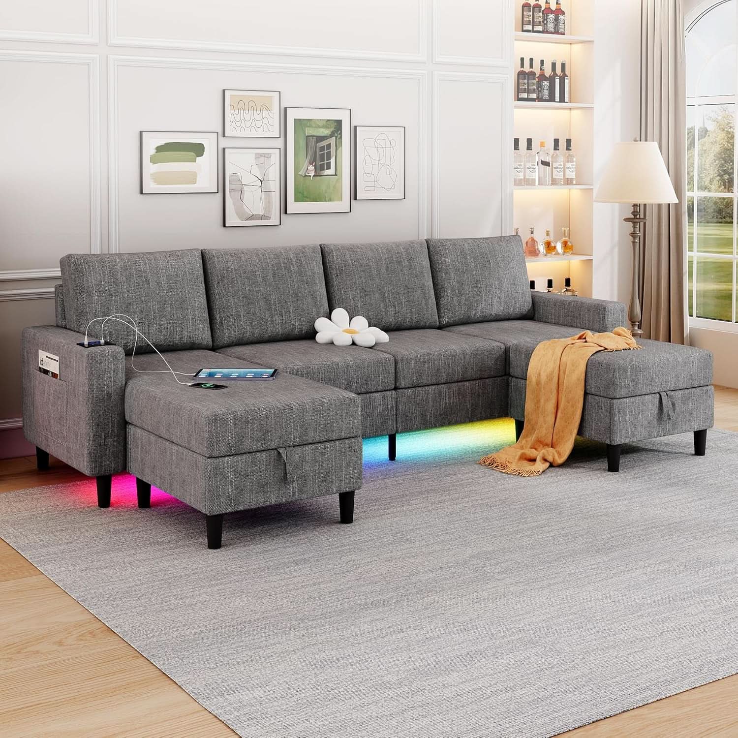 Light Grey 4 Seat Reversible Chaise Sectional Sofa from PriceLows™