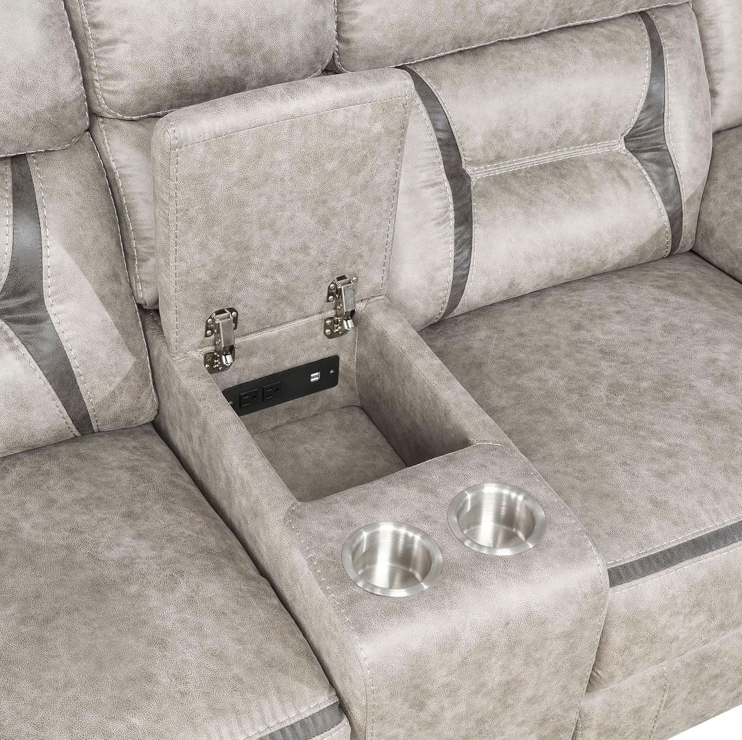 Taupe Recliner Loveseat With Center Console Manual Recline from PriceLows™