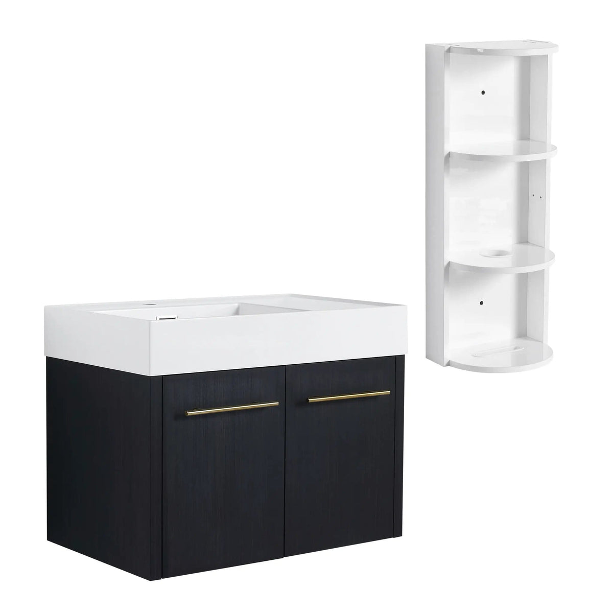 Modern Wall Mounted Bathroom Vanity With Resin Sink And Storage Rack | 2 Pieces | Stainless Steel & Plywood | Bathroom