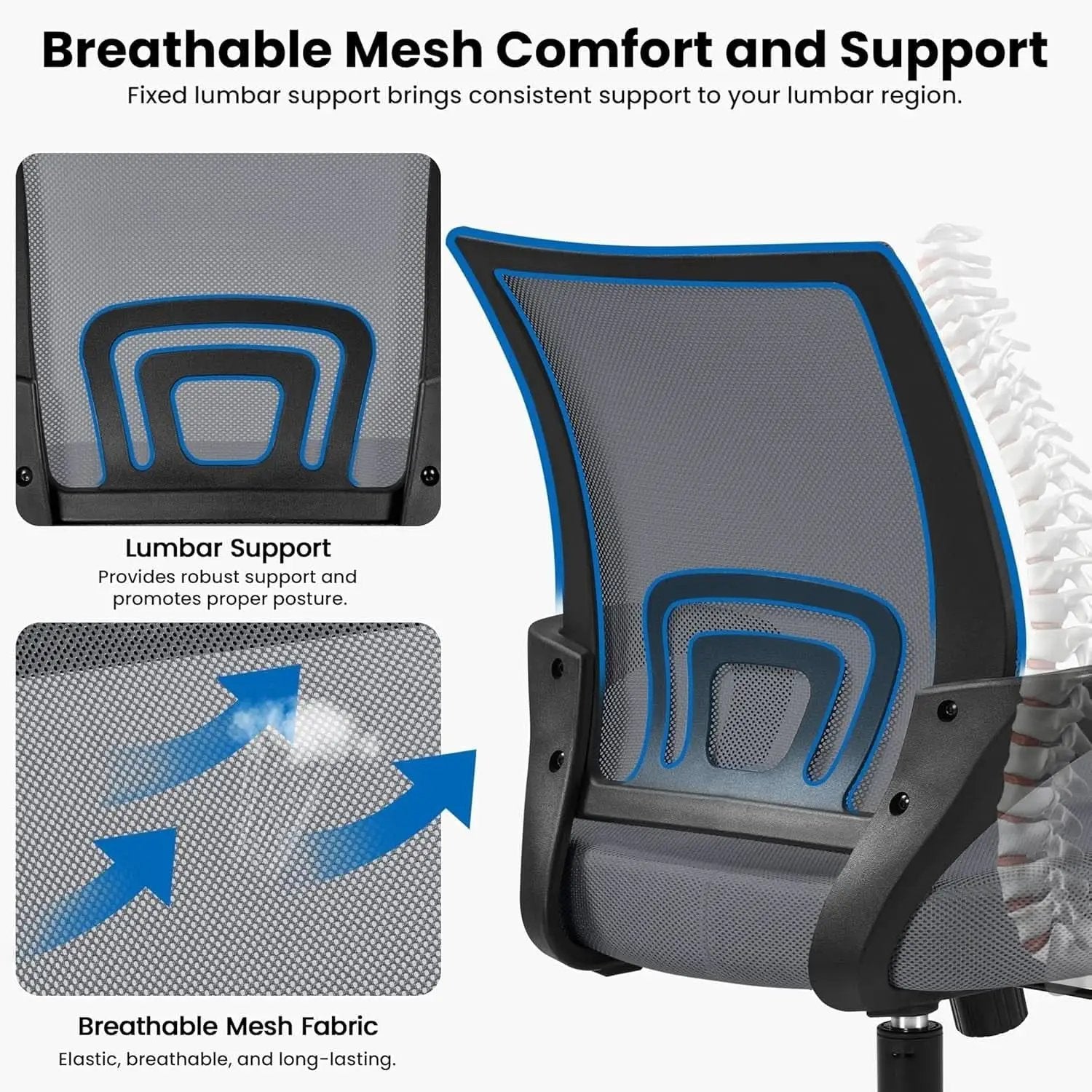 2 Pack Ergonomic Mesh Office Chairs With 360 Degree Rolling Casters Dark Gray For Home Office from PriceLows™