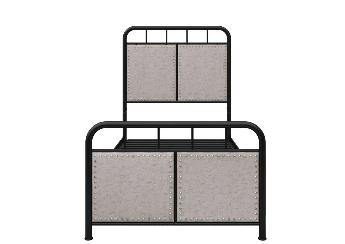Twin Size Linen Upholstered Platform Metal Bed Frame With Fabric Headboard And | 77.5 x 41.25 x 53.75 in | Linen & Fabric | Brown
