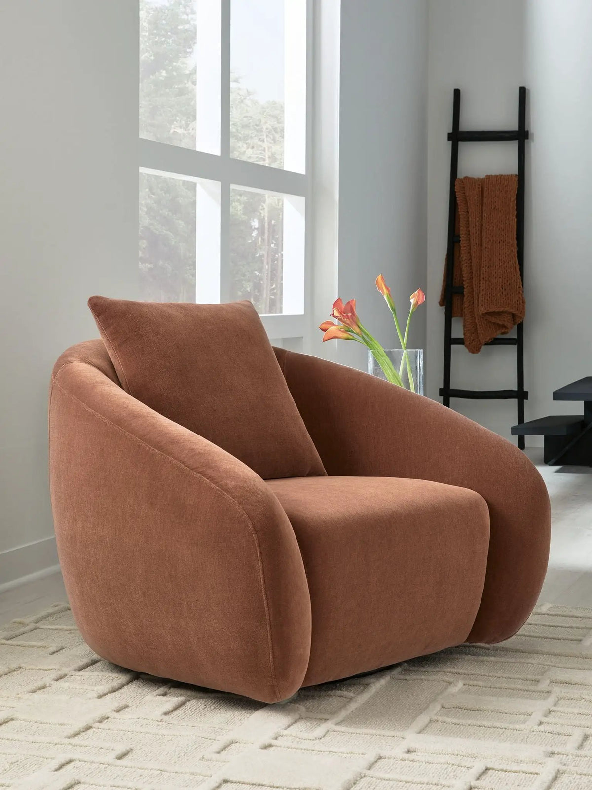 Yahya Swivel Accent Chair | Soft Velvet Upholstery | Reading Nook Seating | 39.5 Inch Length