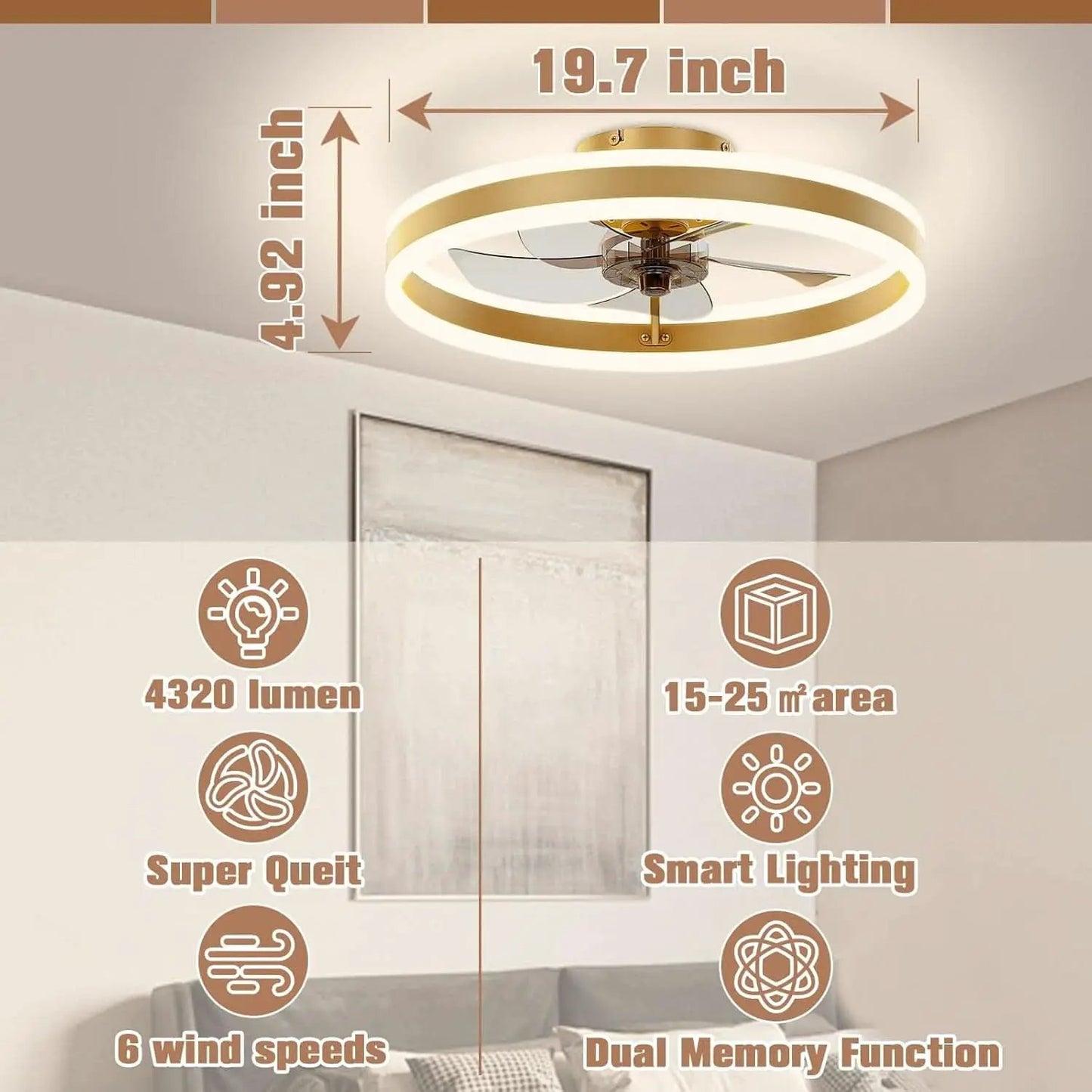 19.7In Low Profile Ceiling Fan With Remote And Dimmable LED from PriceLows™