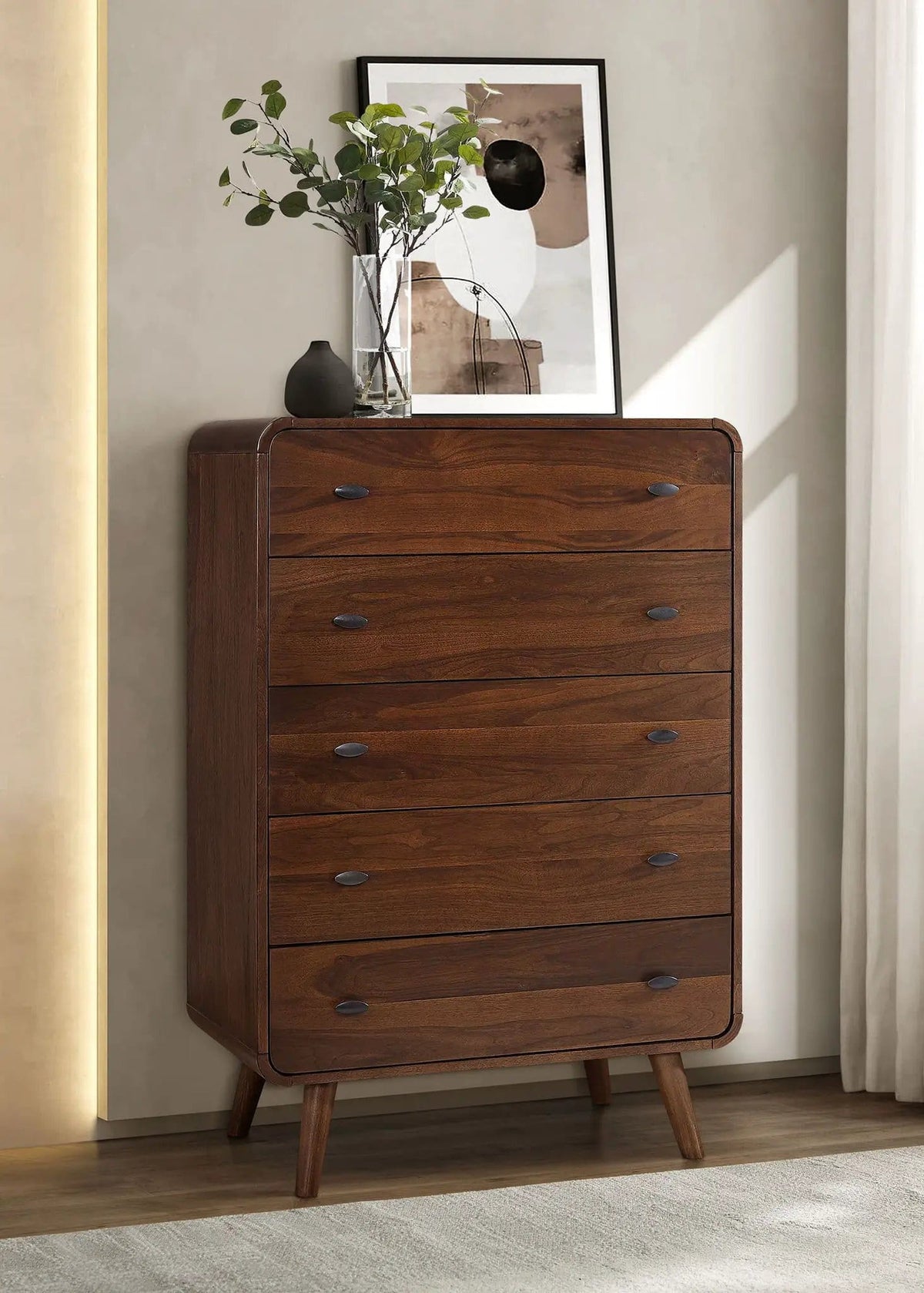 Robyn 5-drawer Bedroom Chest of Drawers Dark | 35.75 x 17 x 52.75 in | Engineered Wood & Walnut | Walnut