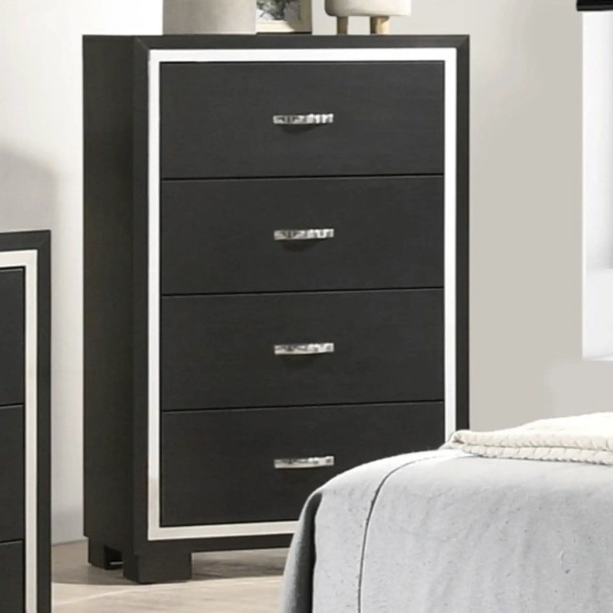 4 Drawer Bedroom Chest With Handles Furniture - | 31.3 x 16.1 x 48.1 in | Solid Wood & Metal | Black