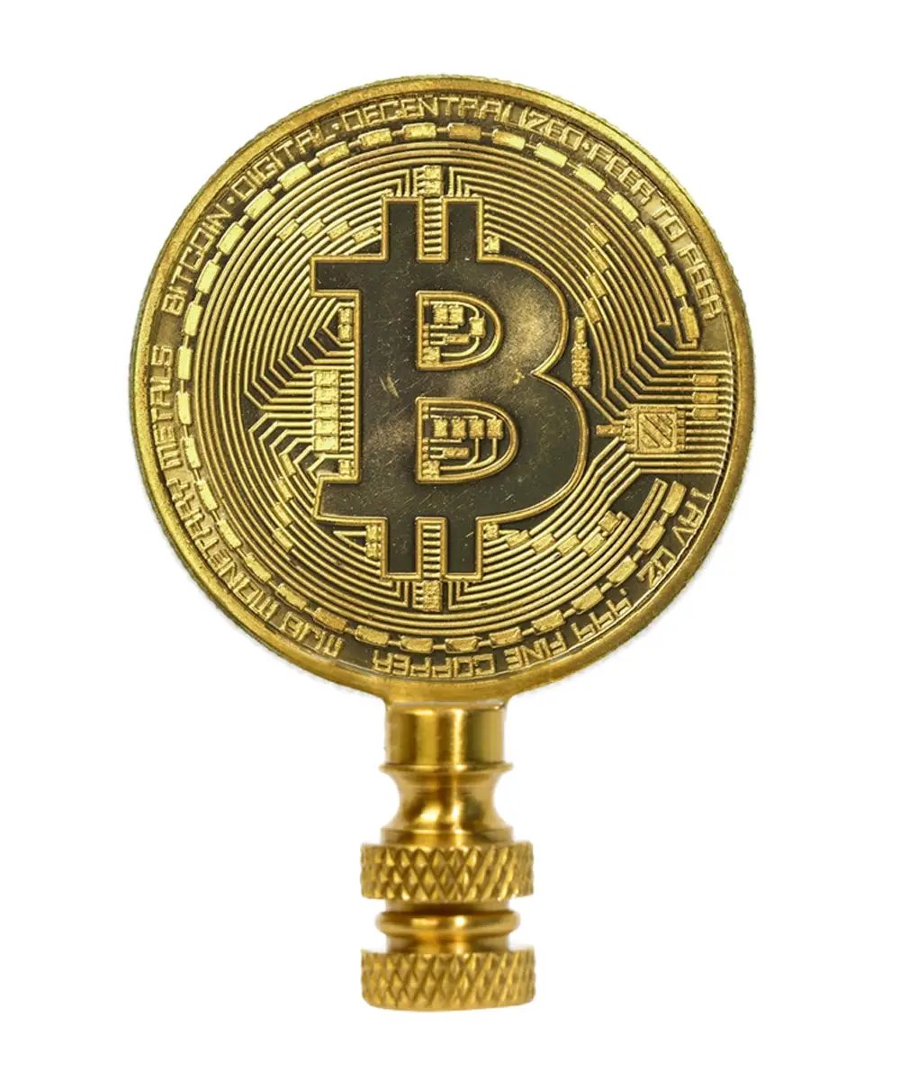 Lamp Finial | Bitcoin Token Icon | Polished Brass | 2.75 Inch