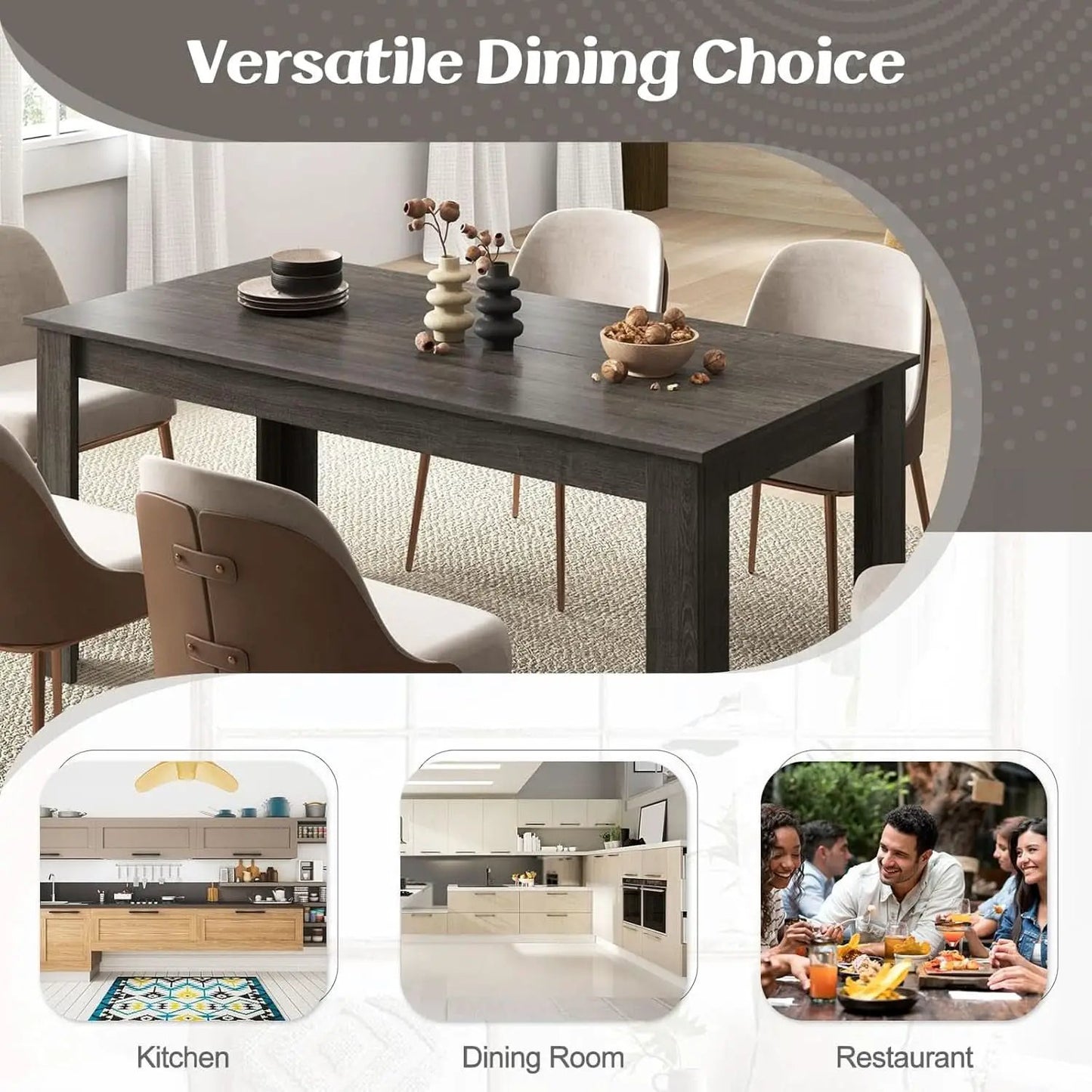 Grey 63 Inch Dining Table Farmhouse Kitchen Center Table from PriceLows™