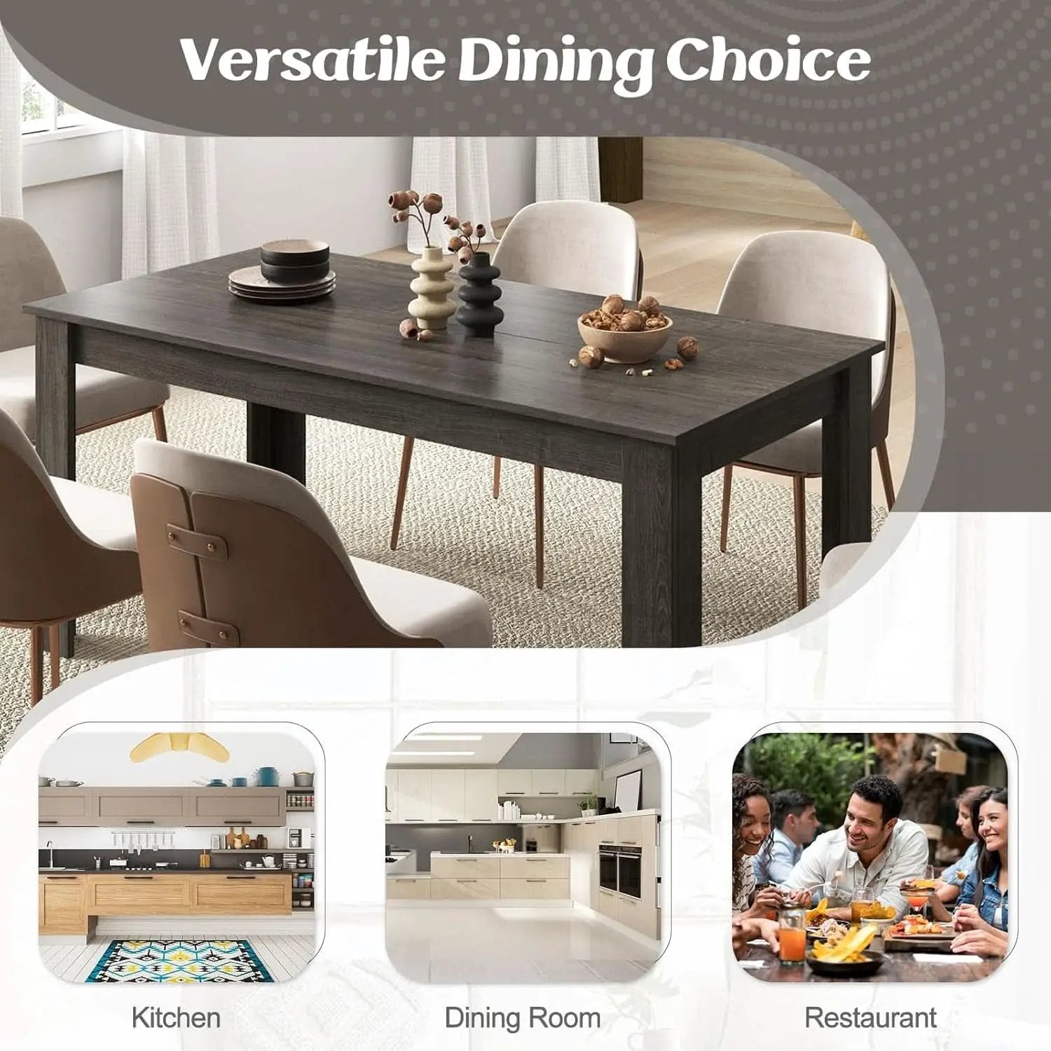 Grey 63 Inch Dining Table Farmhouse Kitchen Center Table from PriceLows™
