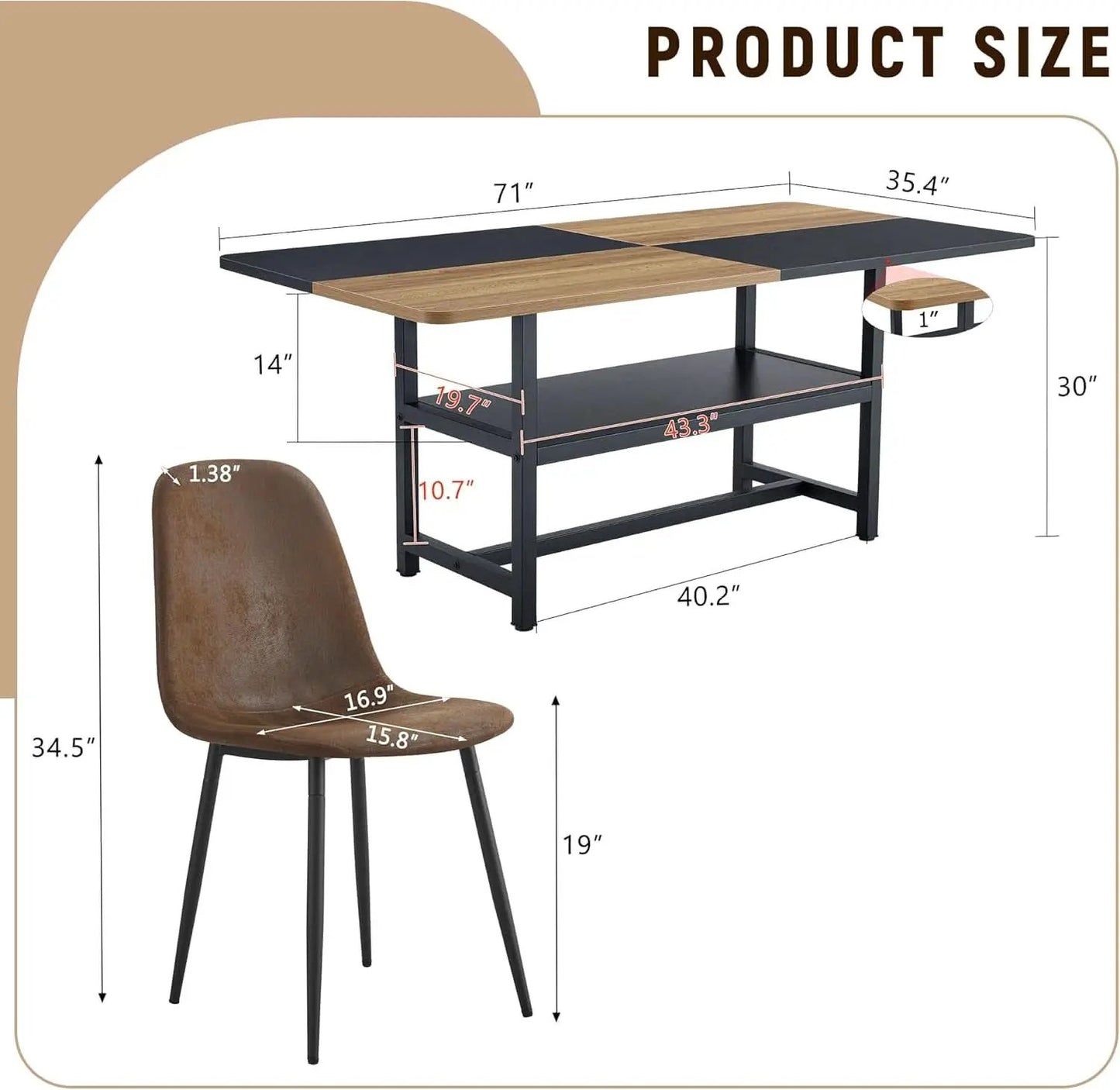 71 Inch Weathered Brown Premium Rustic Dining Table Set from PriceLows™