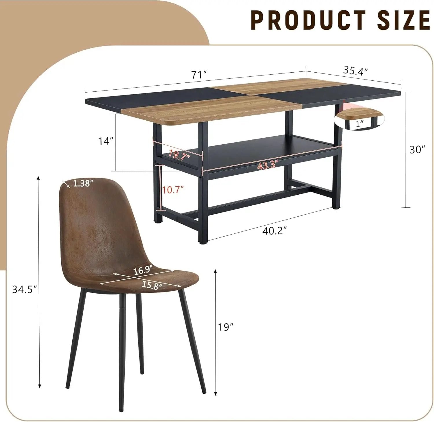 71 Inch Weathered Brown Premium Rustic Dining Table Set from PriceLows™