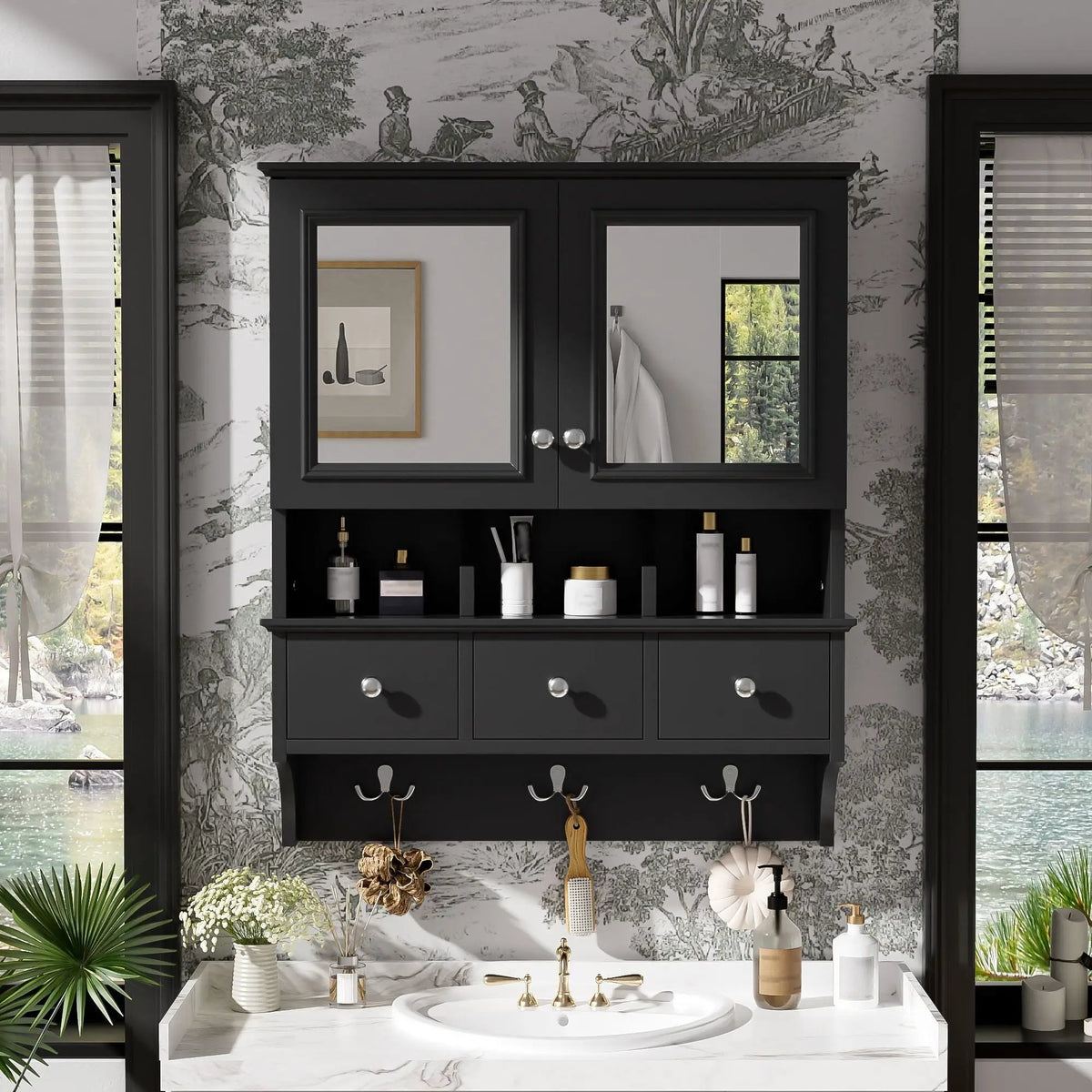Bathroom Mirror Cabinet With Drawers | Organizer Hooks | High-Definition Mirrors | Soft-Close Hardware