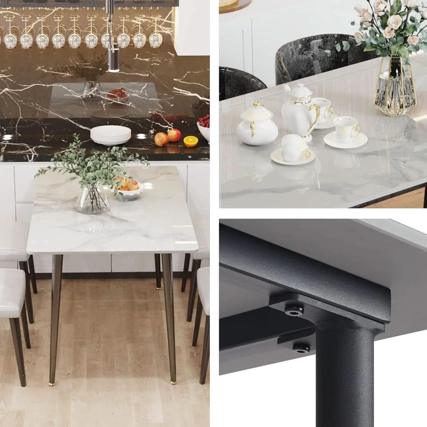 32 Inch Sintered Stone Dining Table With Black Legs from PriceLows™