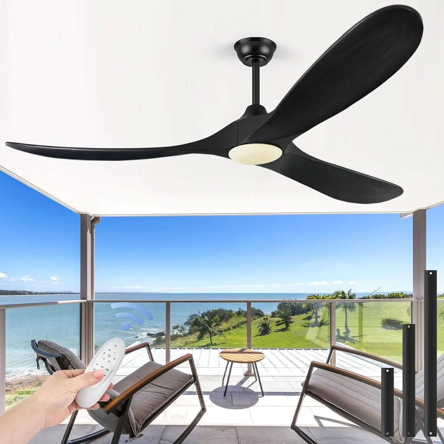52 Inch Walnut Wood Ceiling Fan With Remote And LED Light from PriceLows™