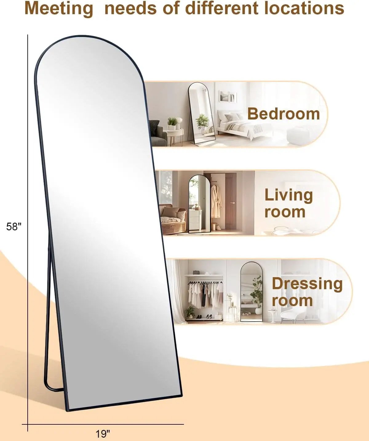 58x19 Inch Arched Floor Standing Full Length Mirror Black from PriceLows™