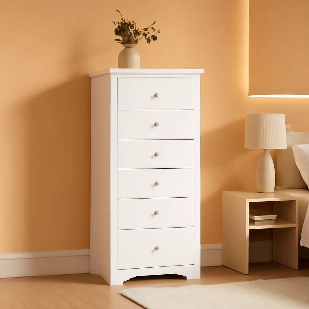 White Wooden 6 Drawer Dresser Chest For Bedroom Storage from PriceLows™