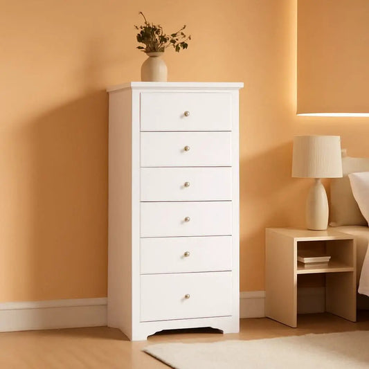 White Wooden 6 Drawer Dresser Chest For Bedroom Storage from PriceLows™