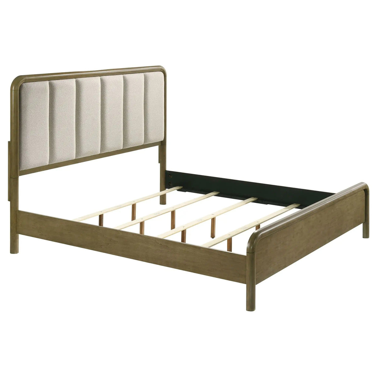 Amsbury 59-inch Upholstered Queen Bed Nutmeg | 64.25 x 86.5 x 58.5 in | Rubberwood & Boucle | Bedroom