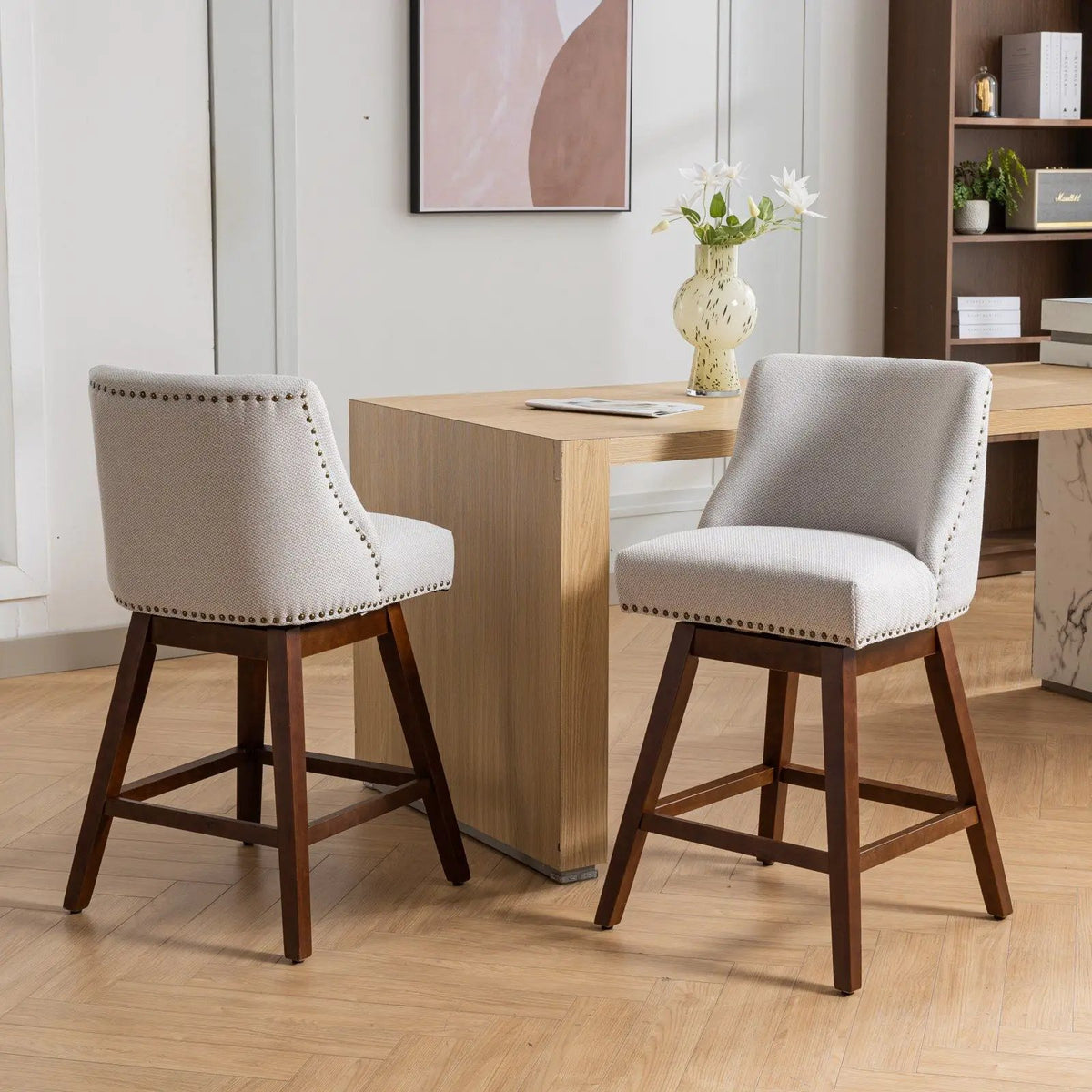 Counter Height Barstools | 26 Inch Seat | Fabric Upholstery | Set Of Two