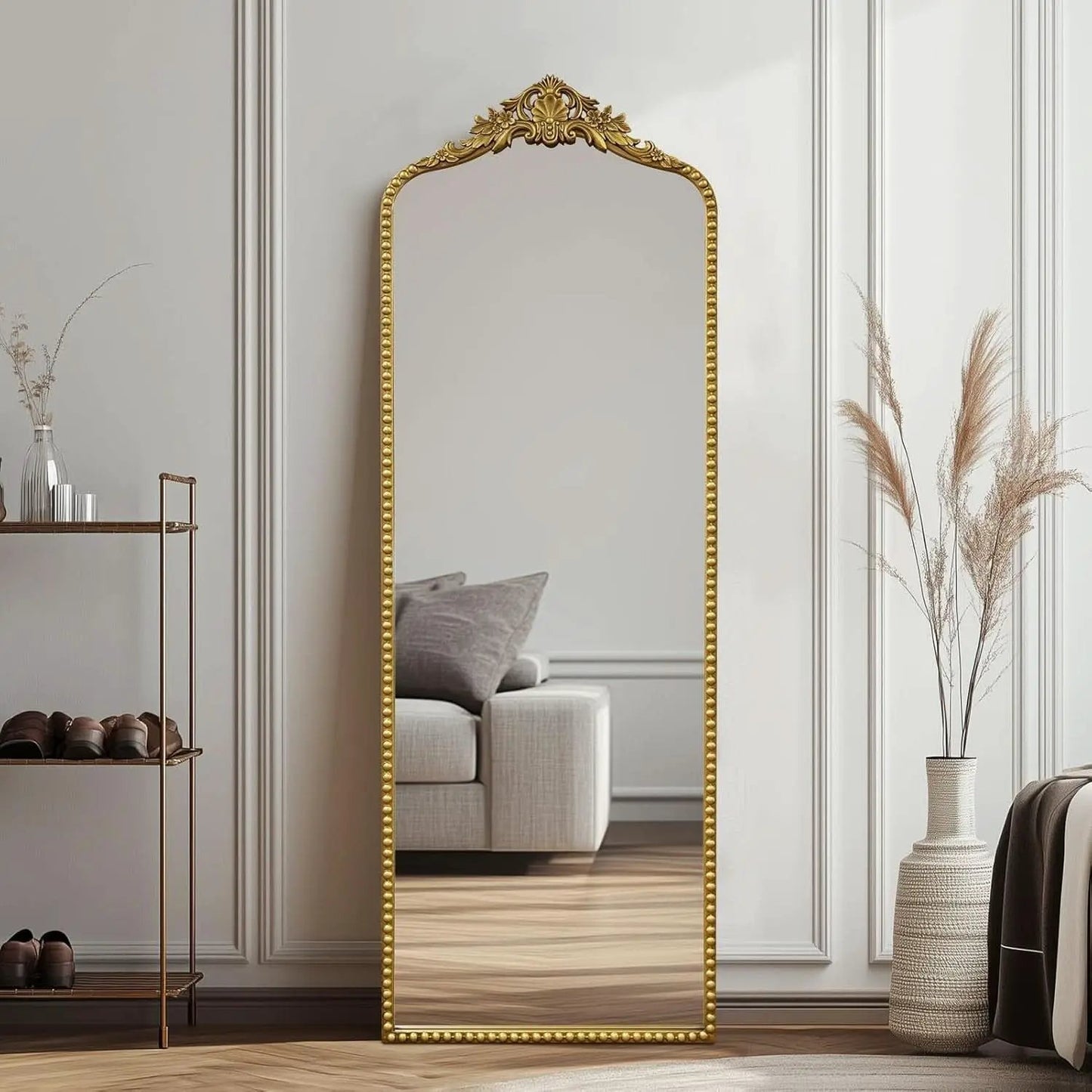 65 Inch Gold Baroque Full Length Floor Mirror Ornate Antique from PriceLows™