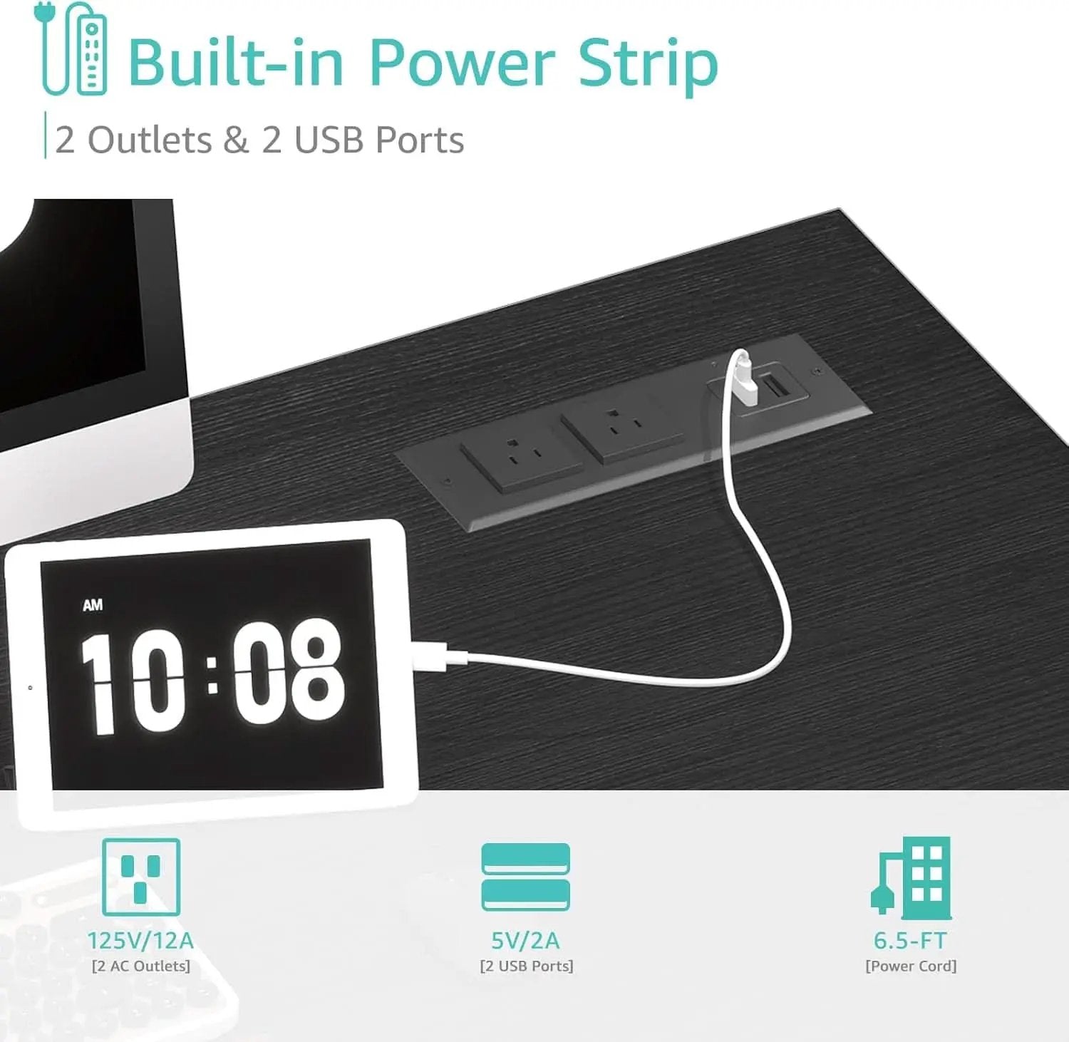 39 Inch Computer Desk With Built In Power Outlet And USB Charging Ports from PriceLows™