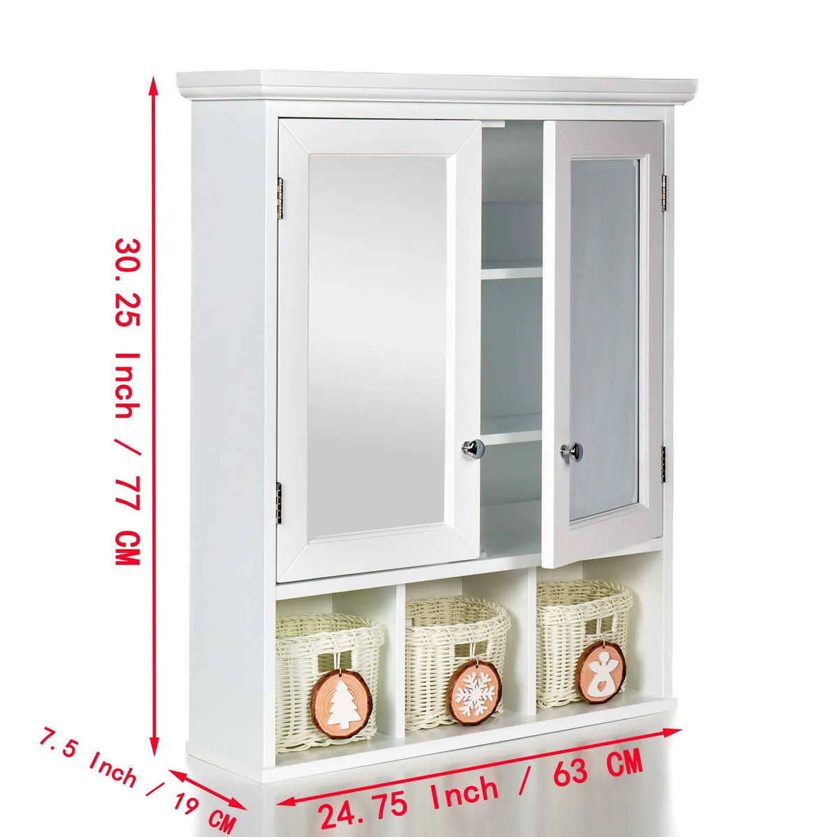 Bathroom Medicine Cabinet With Mirror | 2 Doors | Adjustable Shelves | Water-Based Paint Finish