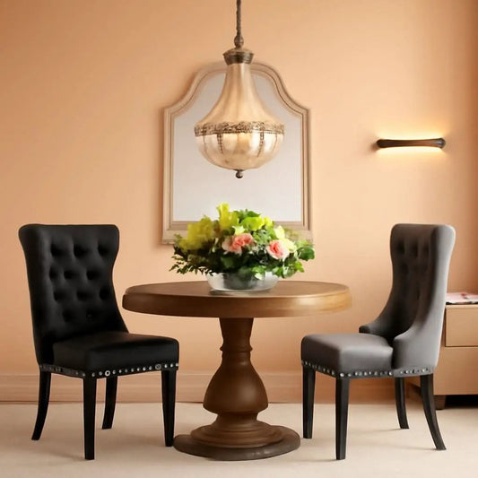 Leather Dining Chairs Set of 2 Black Nailhead Trim from PriceLows™