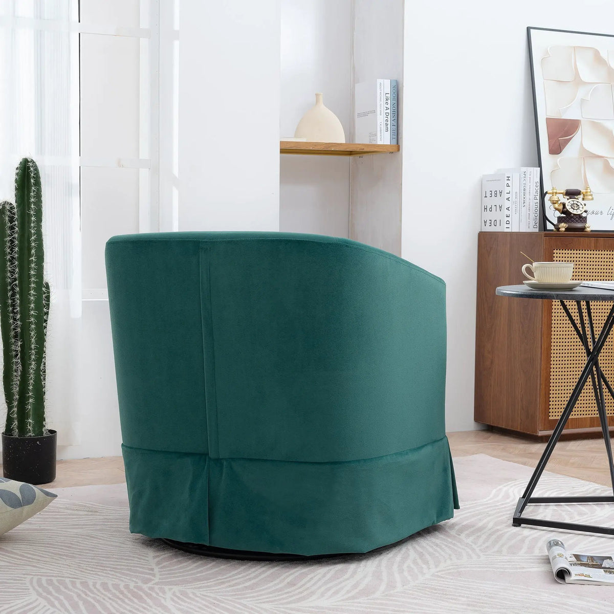 Swivel Chair | 360 Degree Rotation | Solid Wood Frame | Black