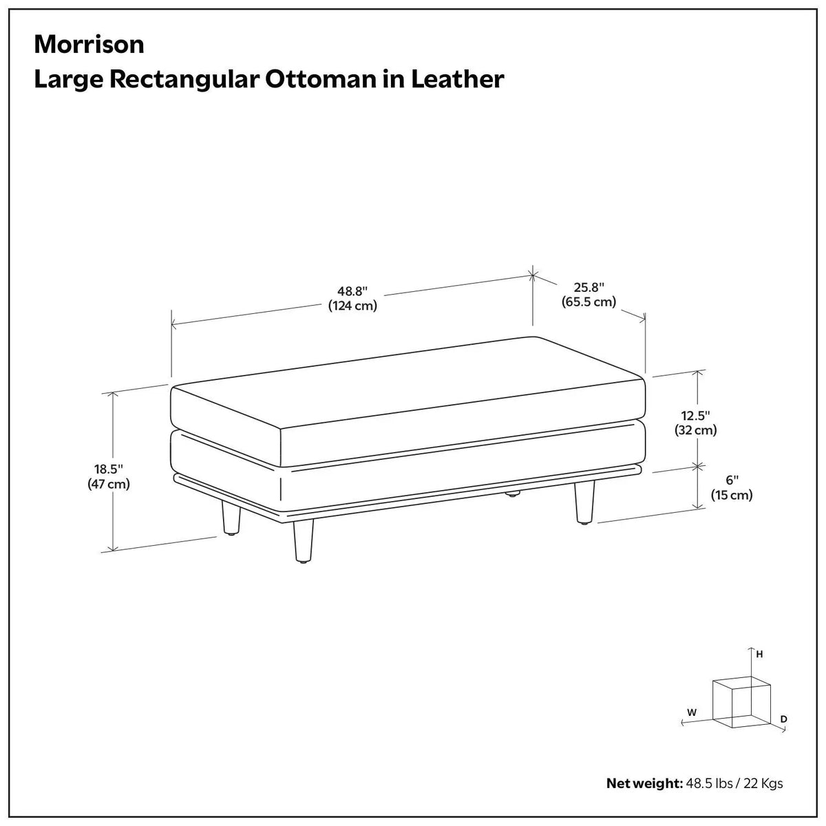 Morrison Handcrafted Ottoman | Mid-Century Modern Styling | Corner-Blocked Frame | 33 Inch Width