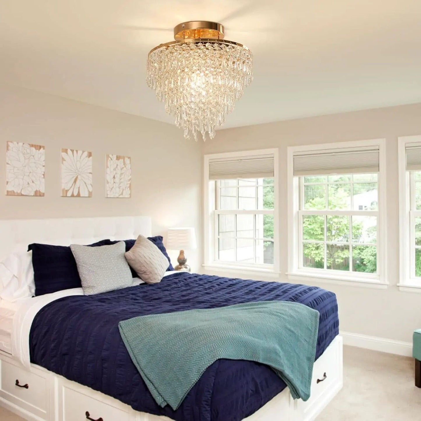 Gold Crystal Flush Mount Chandelier 30cm Ceiling Light from PriceLows™