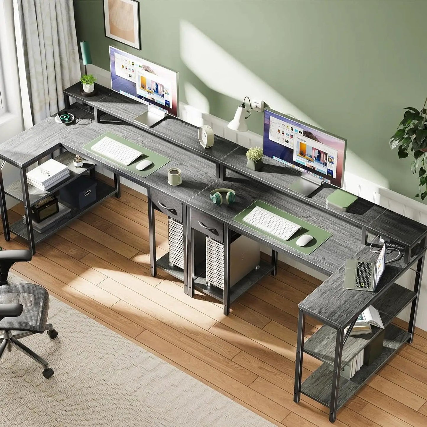 47 Inch L Shaped Desk With Led Lights And Power Outlets Grey from PriceLows™
