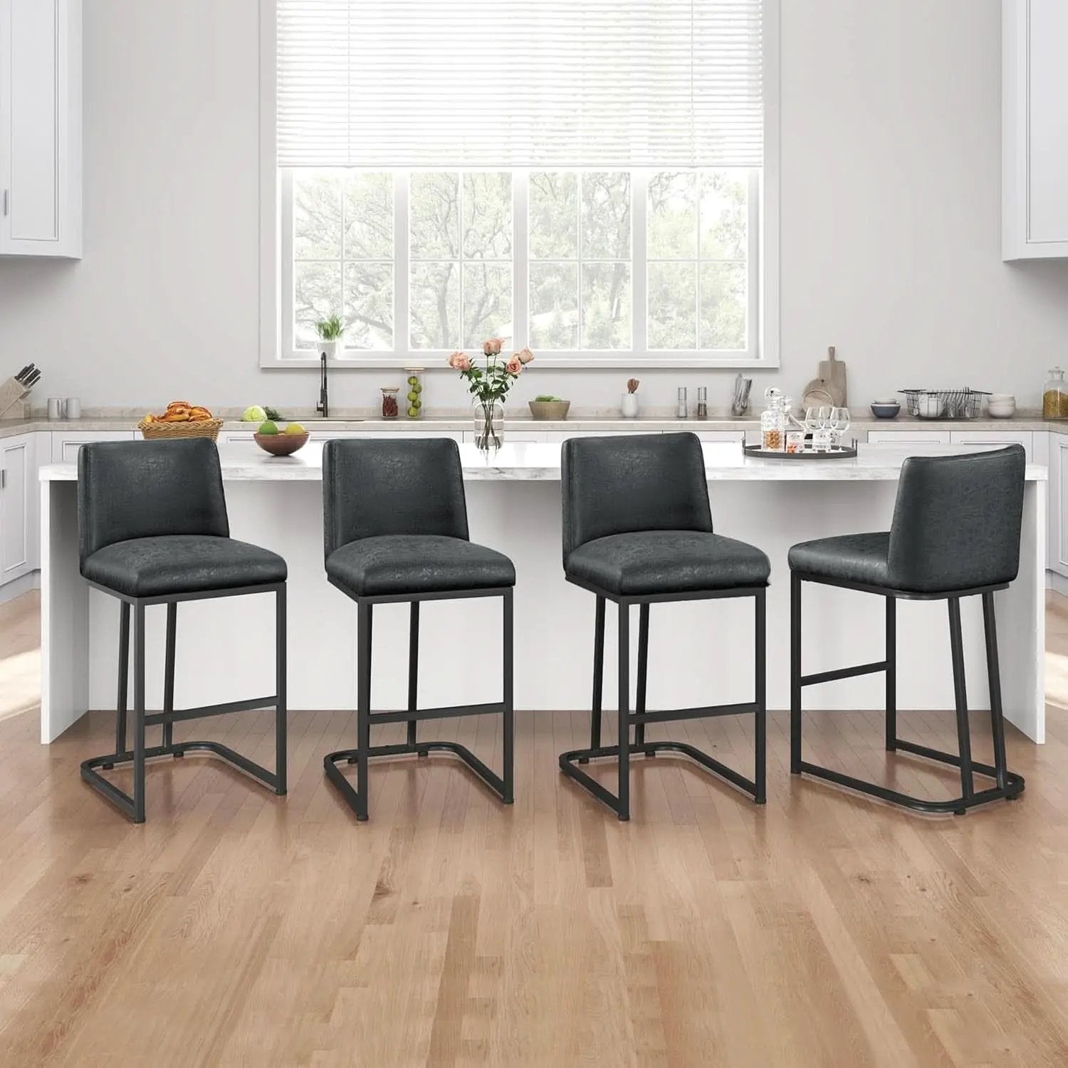 24 Inch Dark Gray Leather Counter Height Bar Stools Set 2 from PriceLows™