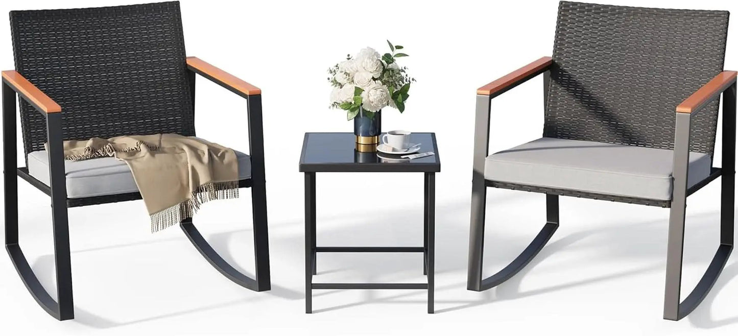 Outdoor Rocking Bistro Set With Cushions And Glass Table from PriceLows™