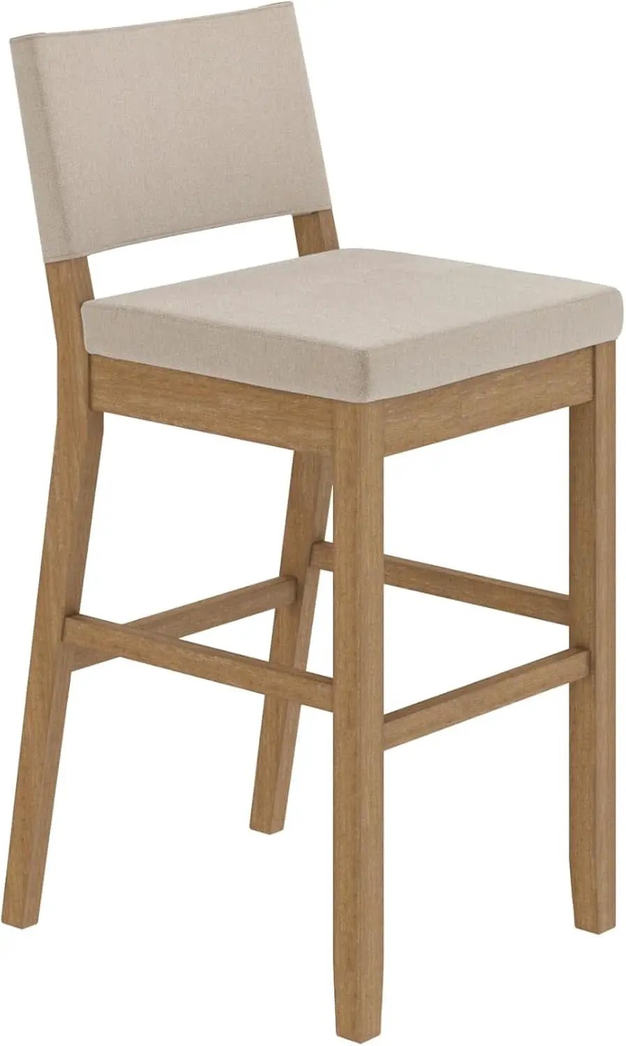 Bar Stool With Back Upholstered In Natural Flax Fabric from PriceLows™
