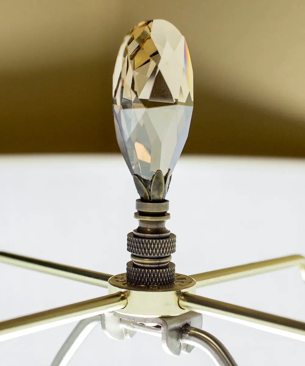 Lamp Finial | Antique Brass | Champagne Crystal | 2.85 Inch Height