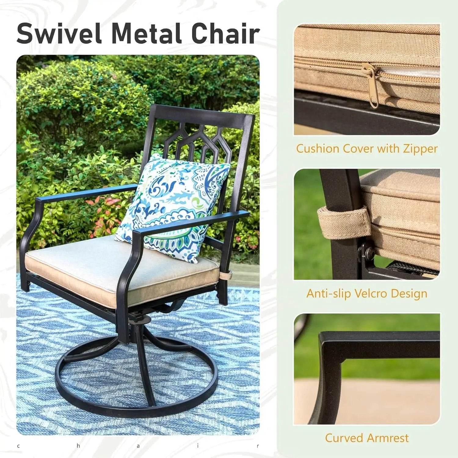 Patio Dining Set 5 Pieces With 37 Inch Table And Cushioned Swivel Chairs from PriceLows™