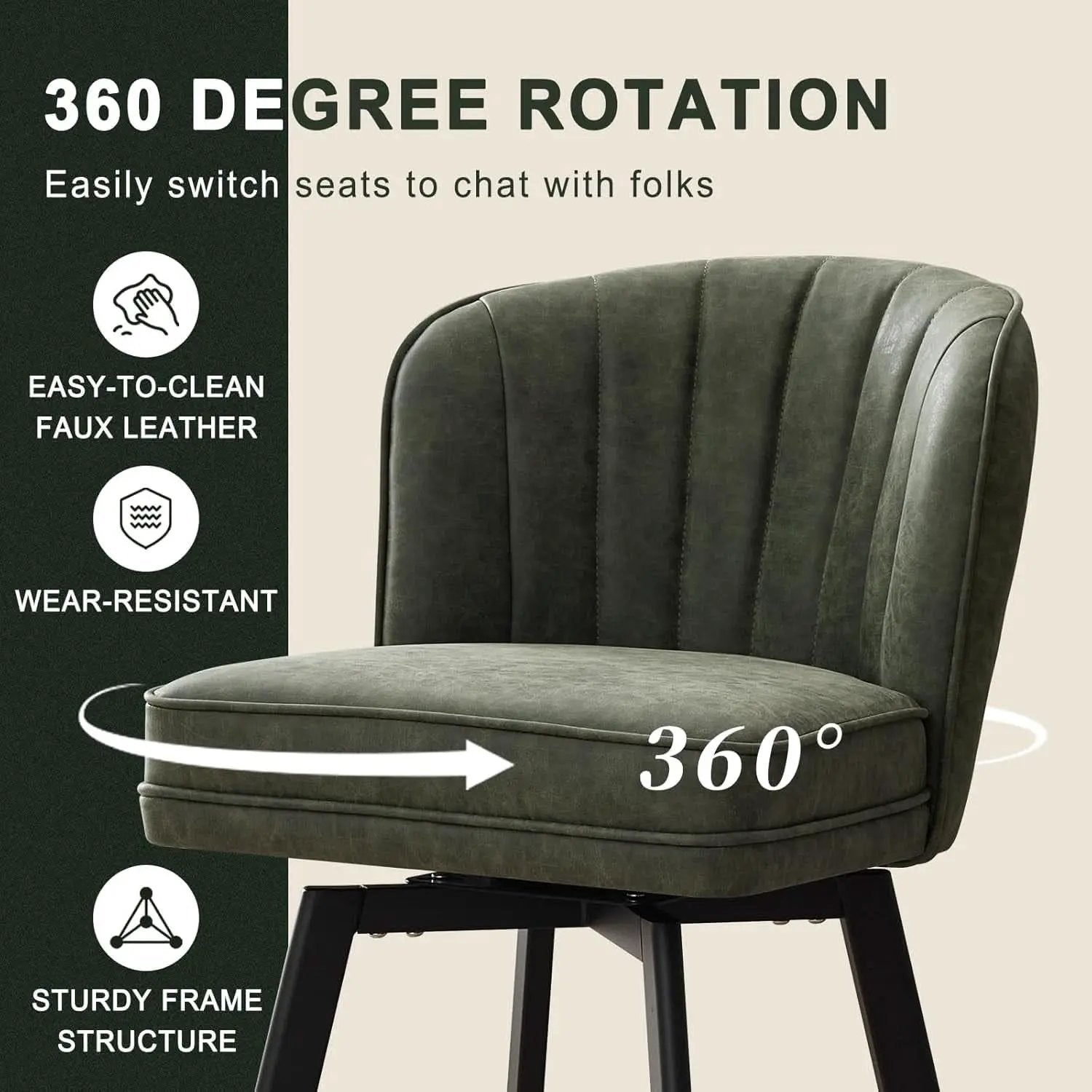 Swivel Counter Height Bar Stools Set of 4 26 Inch Green Faux Leather from PriceLows™
