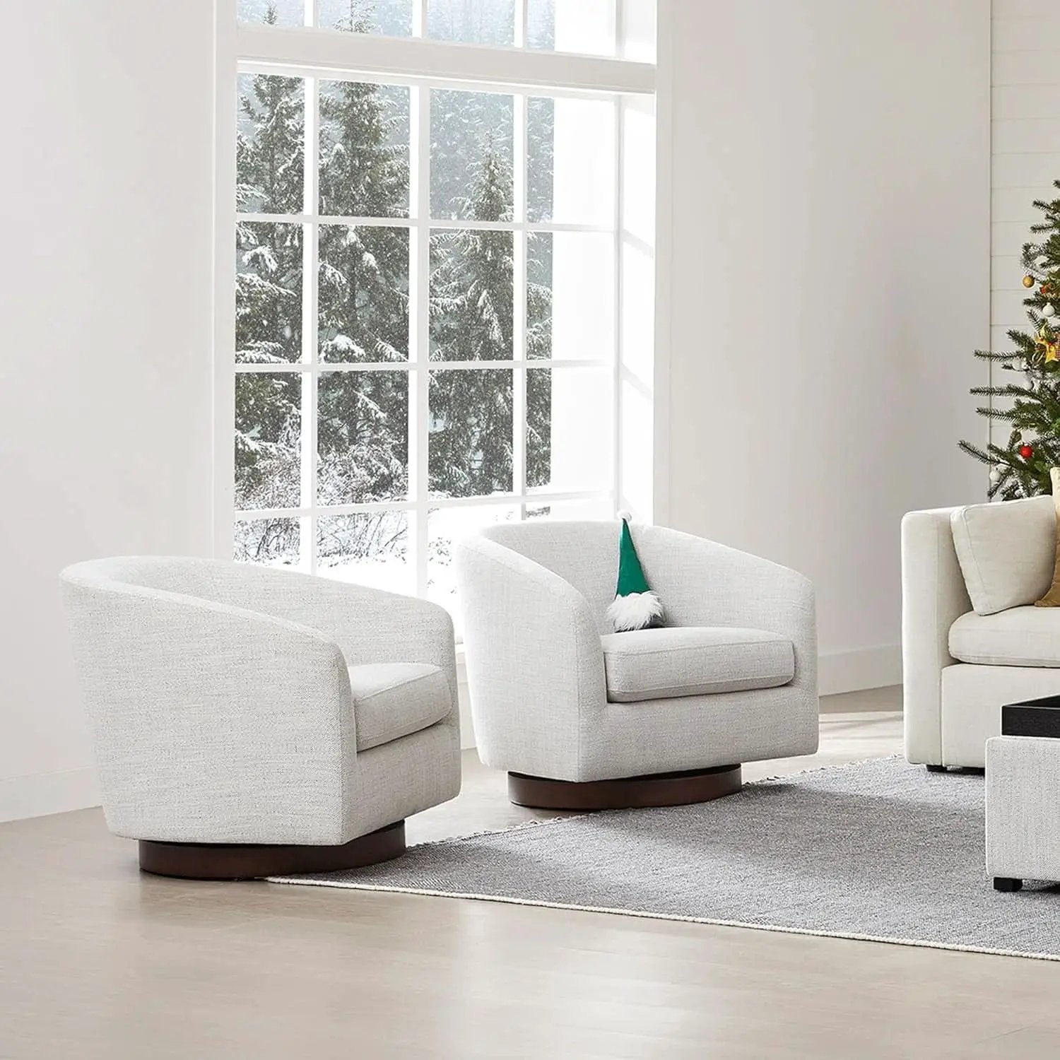 Ivory Swivel Barrel Chair With Plush Foam Back Cushion from PriceLows™